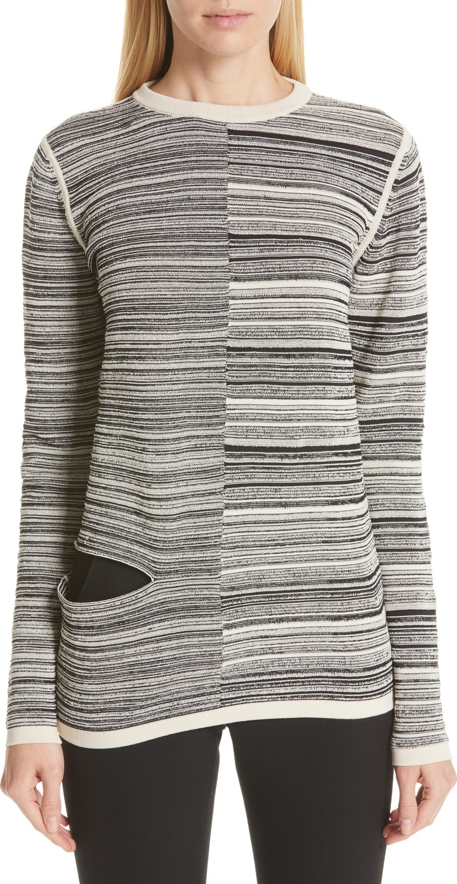 Rick Owens Split Stripe Shred Detail Cotton Blend Sweater