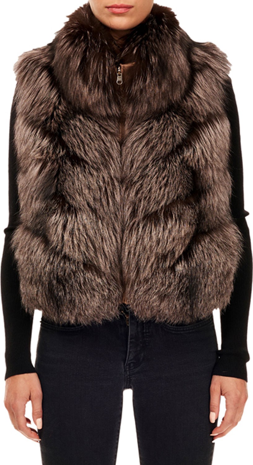 Gorski Nylon & Fox Fur Reversible Chevron Vest