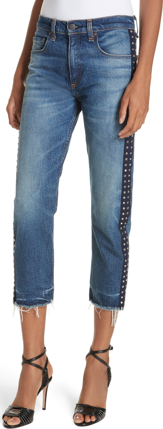 Veronica Beard Ines Rhinestone Side Stripe Girlfriend Jeans