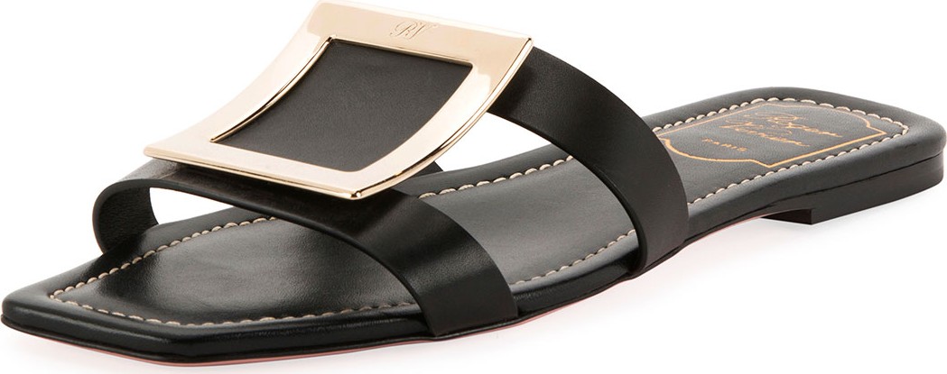 Roger Vivier Leather Mules with Metal Buckles