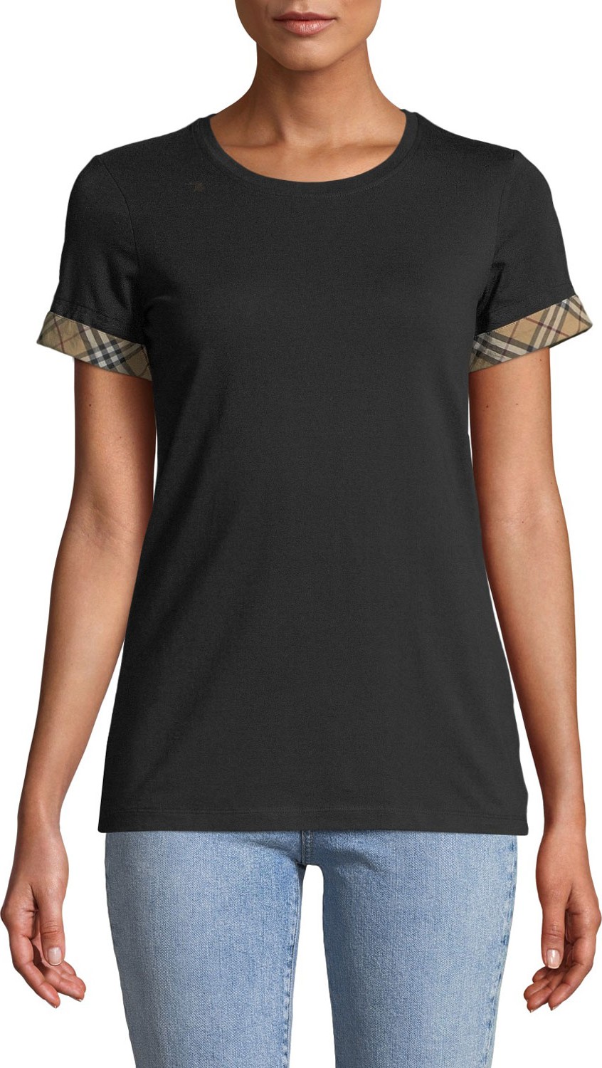 Burberry London England Kabini Check-Sleeve Crewneck Tee