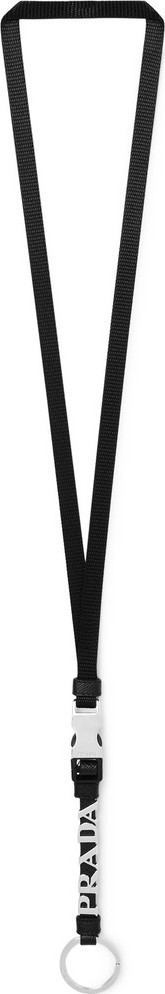 Prada Logo-Detailed Saffiano Leather-Trimmed Webbing and Silver-Tone Lanyard Prada Logo-Detailed Saffiano Leather-Trimmed Webbing and Silver-Tone Lanyard