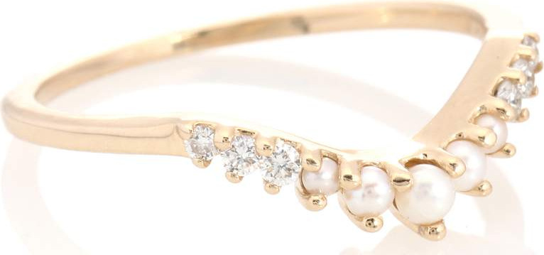Anna Sheffield Petite Tiara 14kt yellow gold ring with pearls and diamonds