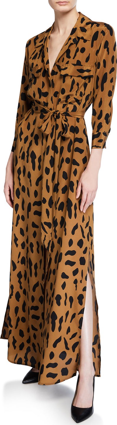 L'AGENCE Cameron Printed Long Silk Shirtdress