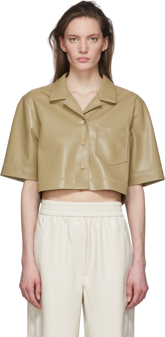 Nanushka Khaki Vegan Leather Rhett Shirt