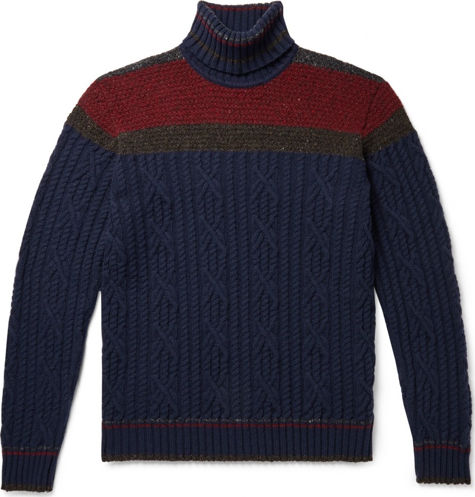 Etro Slim-Fit Colour-Block Cable-Knit Wool-Blend Rollneck Sweater