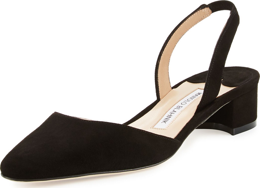 Manolo Blahnik Aspro Suede Block-Heel Slingback Pump