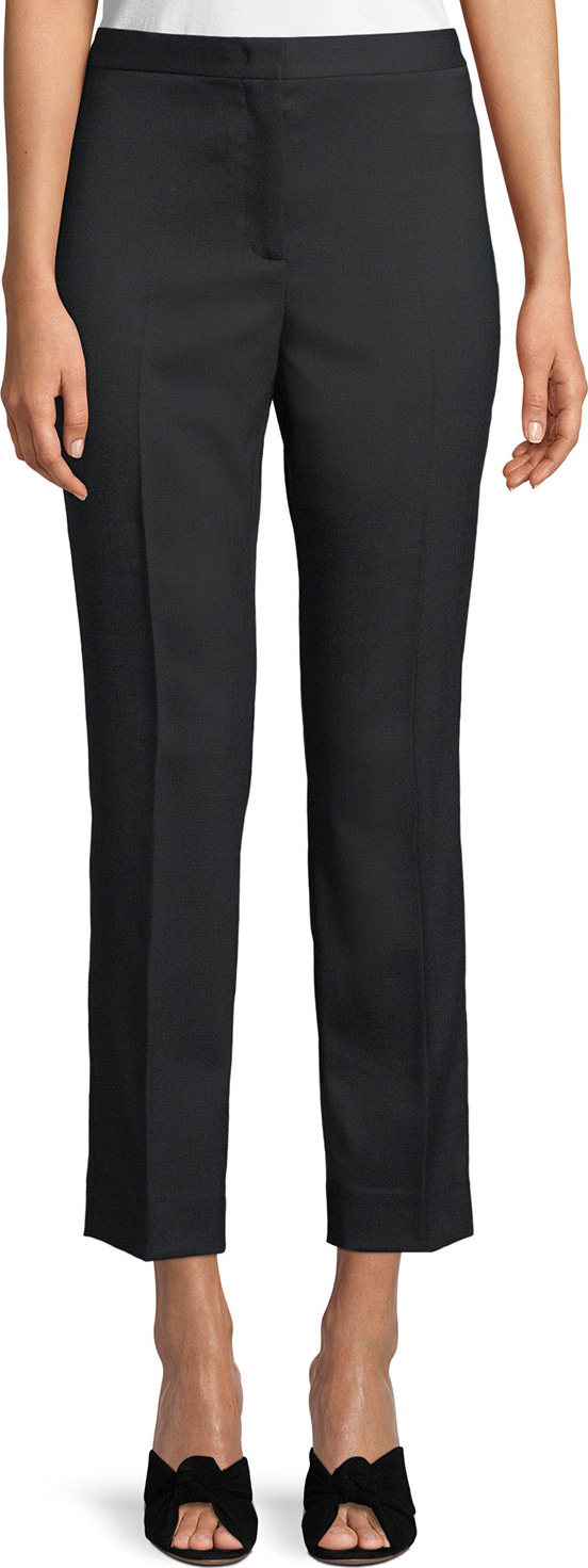 Piazza Sempione Audrey Flat-Front Straight-Leg Cropped Wool Pants