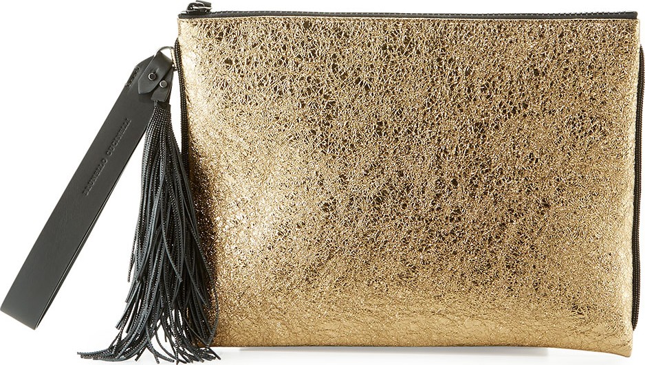 Brunello Cucinelli Metallic Leather Tassel Pouch Bag, Brown/Gold