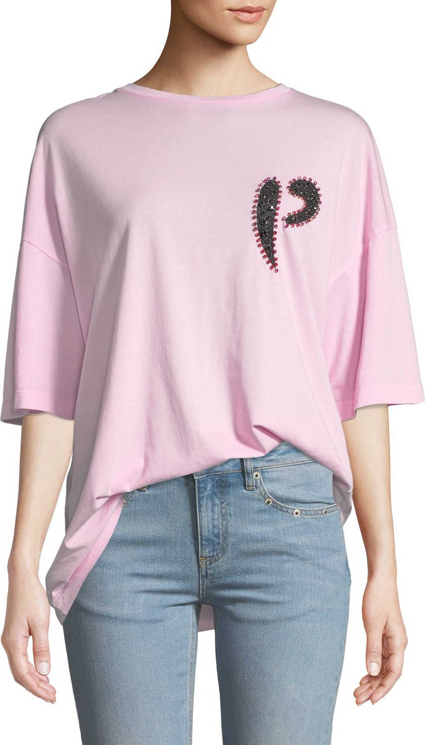 Pinko Oversized Embellished Logo Crewneck Tee