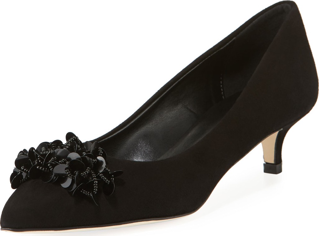 Sesto Meucci Belia Kitten-Heel Velvet Ornament Pumps