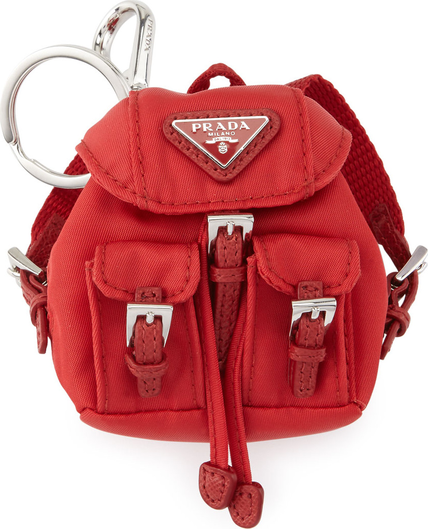 Prada Vela Backpack-Shaped Handbag Charm/Keychain, Red (Rosso)