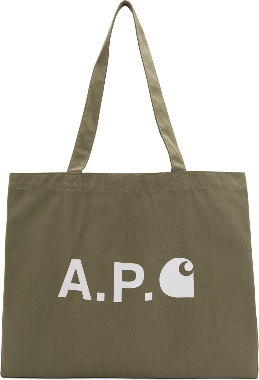 A.P.C. Khaki Carhartt WIP Edition Logo Tote