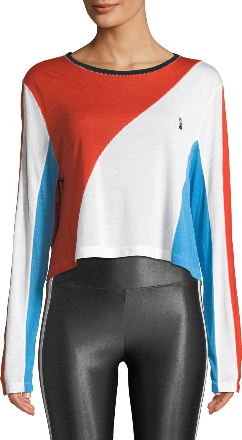 P.E Nation Spiral Long-Sleeve Colorblocked Drapey Top