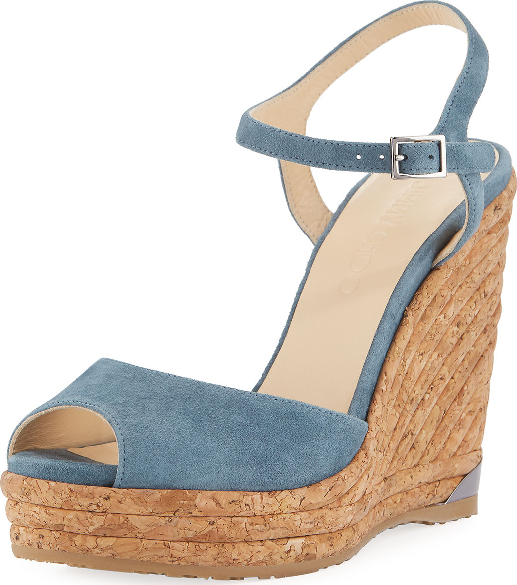 Jimmy Choo Perla Suede Wedge Sandal, Slate