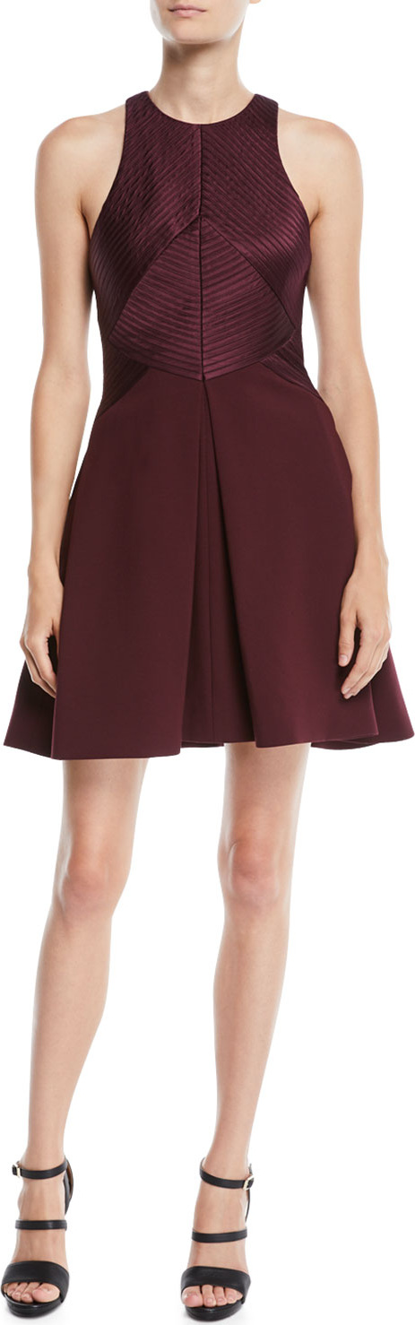 HALSTON HERITAGE Sleeveless Structured Dress w/ Satin Strips