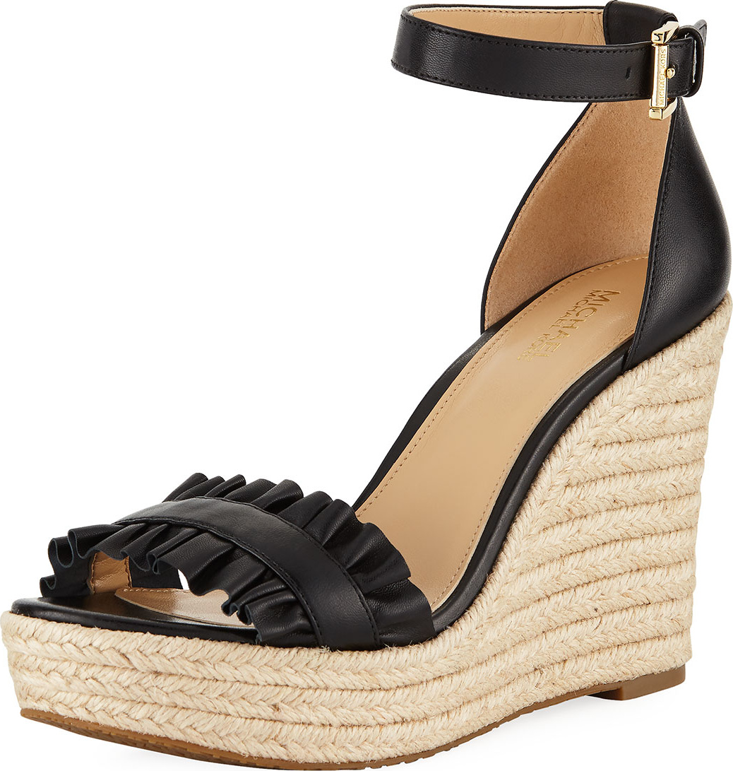 MICHAEL MICHAEL KORS Bella Ruched Leather Wedge Sandal