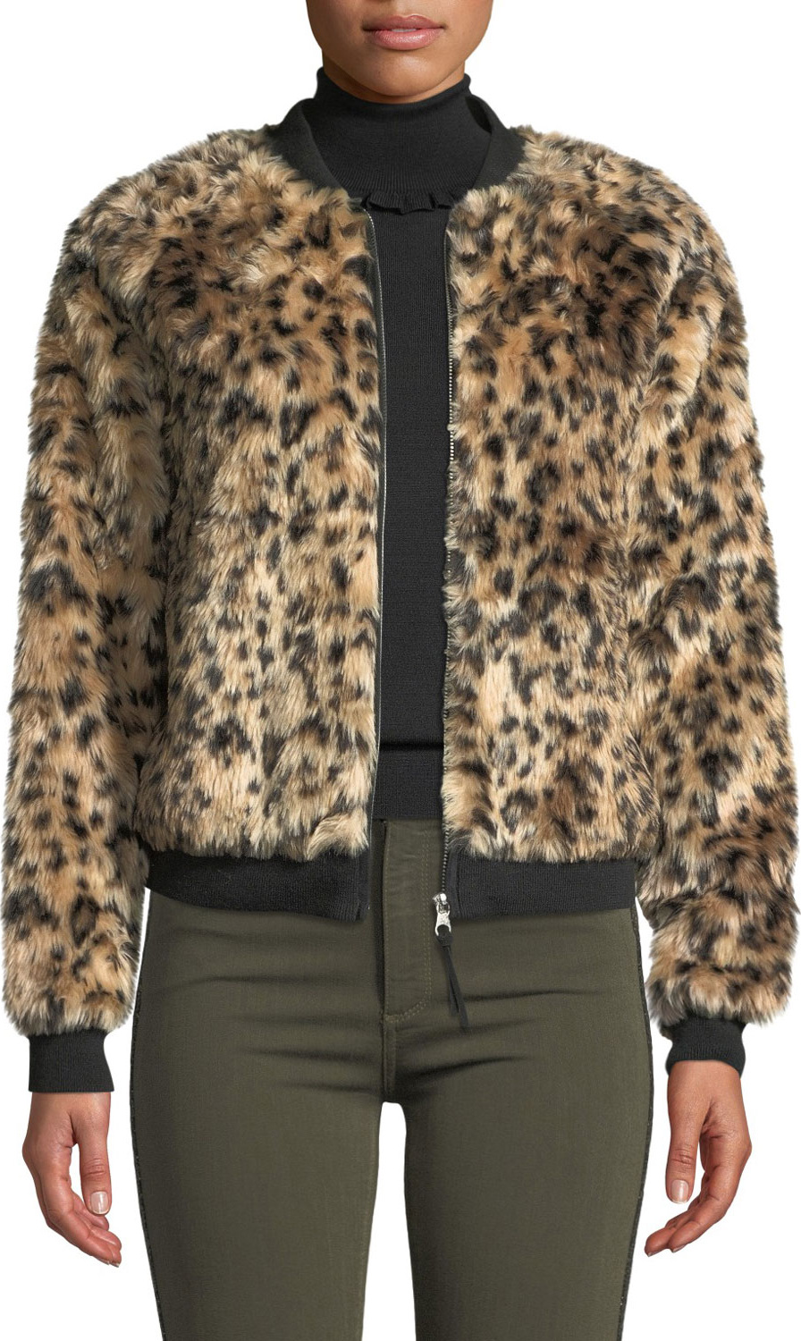 Black Orchid Leopard Faux-Fur Bomber Jacket