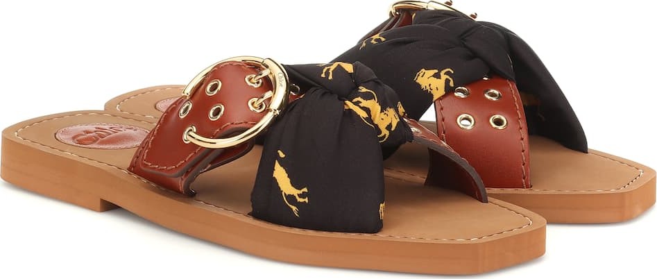 Chloe Leather and fabric slides