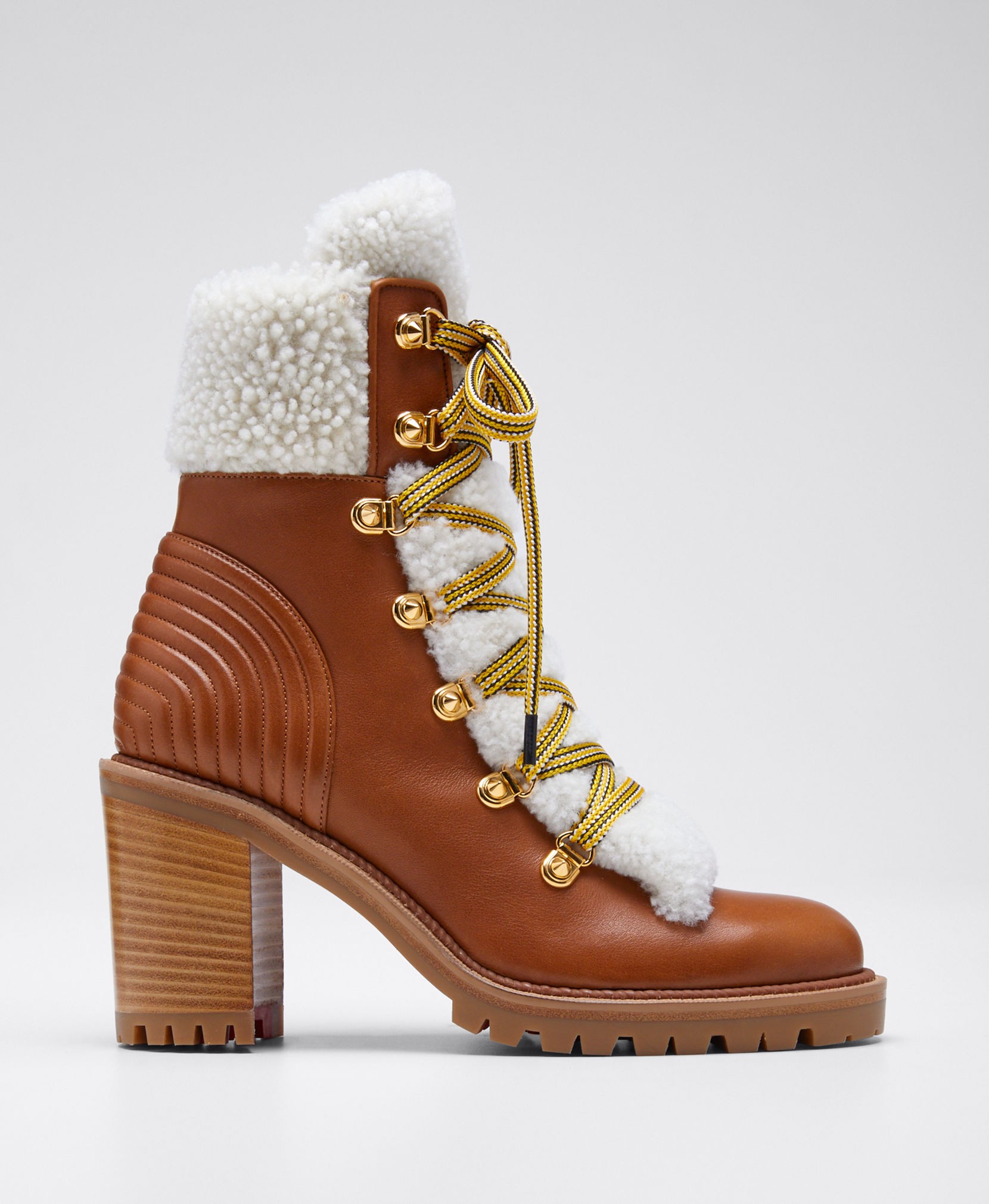 Christian Louboutin Yetita Red Sole Hiker Booties with Shearling Collar