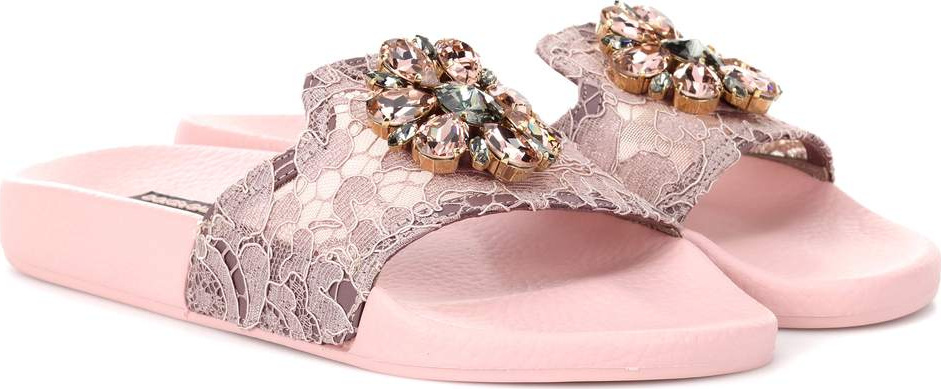 Dolce & Gabbana Crystal-embellished lace slides