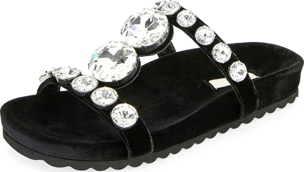 Miu Miu Jeweled Velvet Platform Sandals