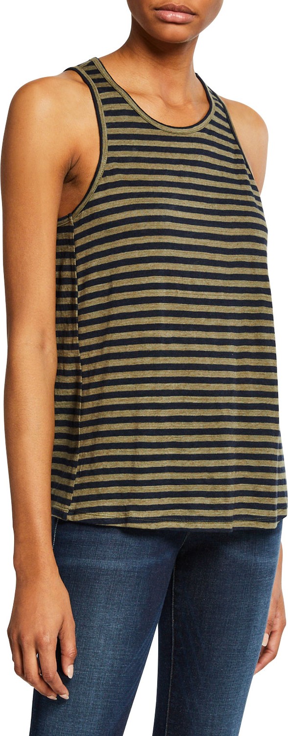 FRAME DENIM Striped Scoop-Neck Linen Tank