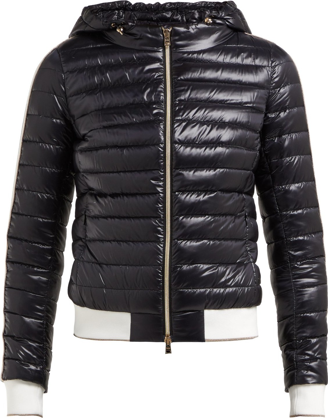 Herno Striped-trim hooded quilted jacket