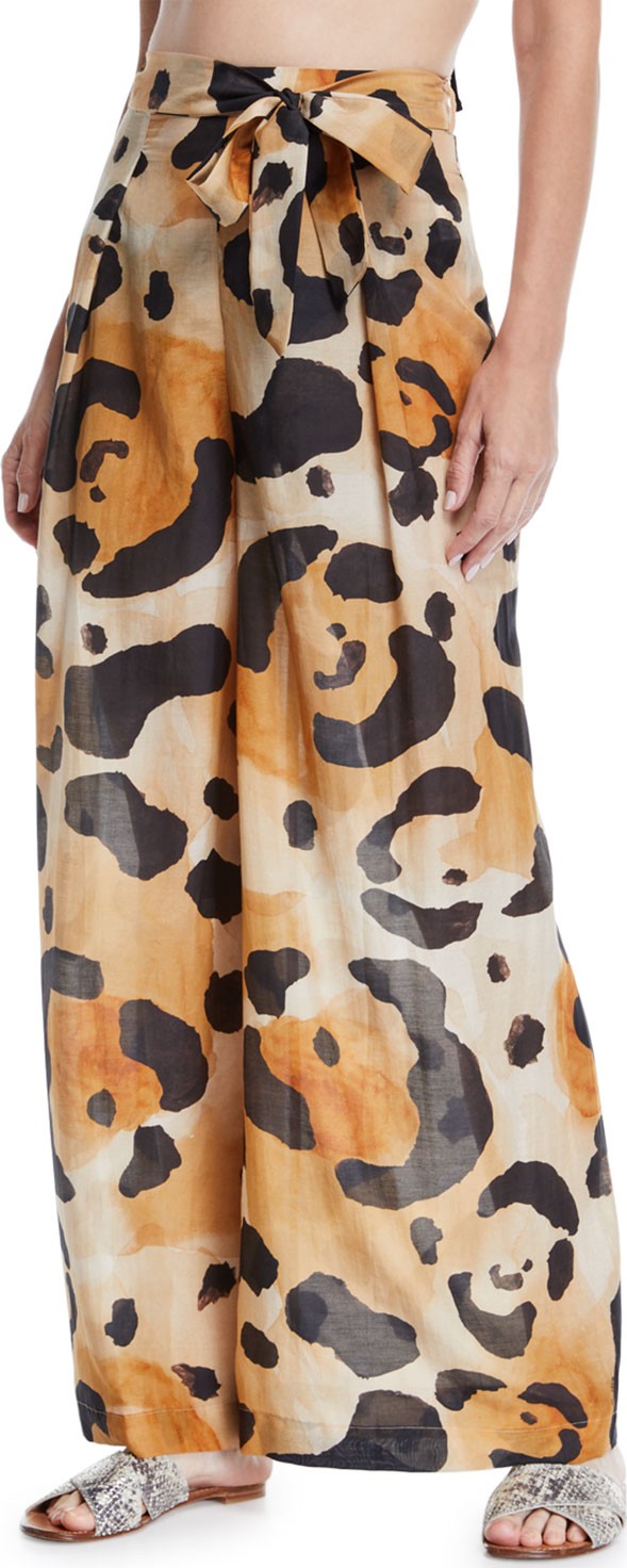 Agua de Coco by liana thomaz Onca Leopard-Print Tie-Front Coverup Pants