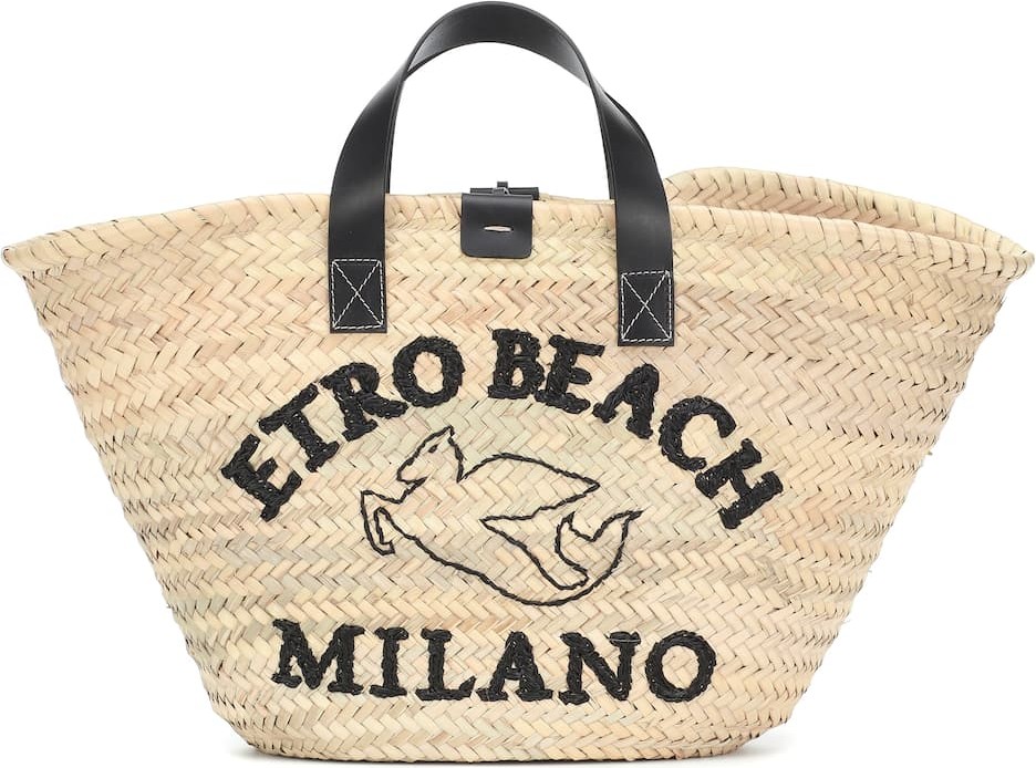 Etro Logo raffia tote
