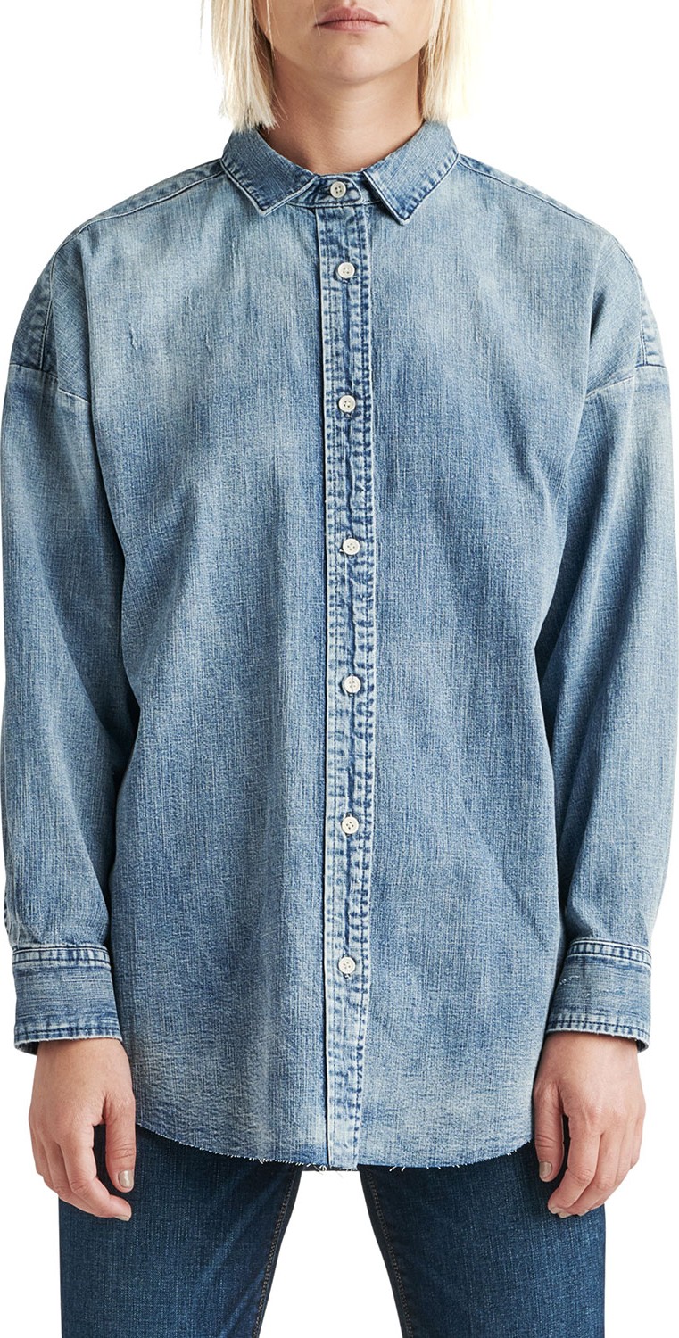 Hudson The Button Up Raw-Edge Chambray Shirt