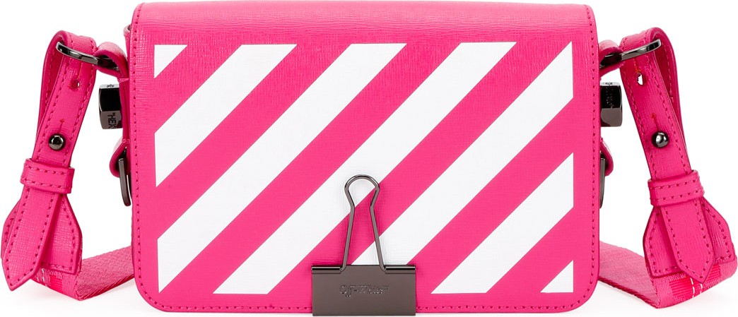 Off White Diagonal Stripe Mini Flap Clutch Bag with Binder Clip