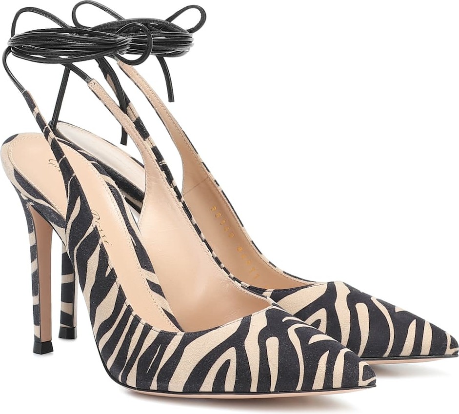 Gianvito Rossi Zebra-print suede slingback pumps