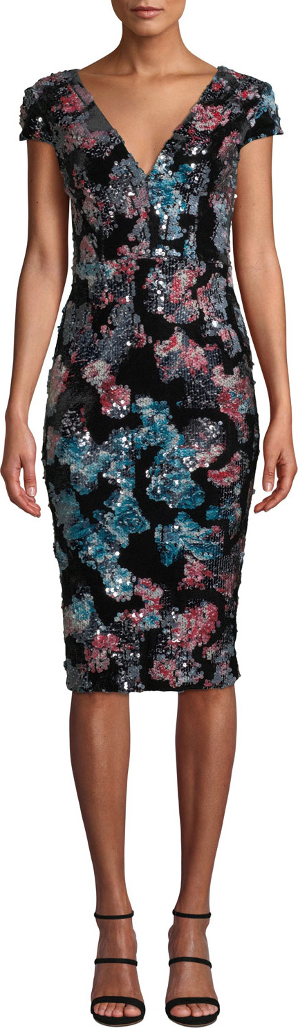 Dress the Population Allison Sequin & Velvet V-Neck Dress