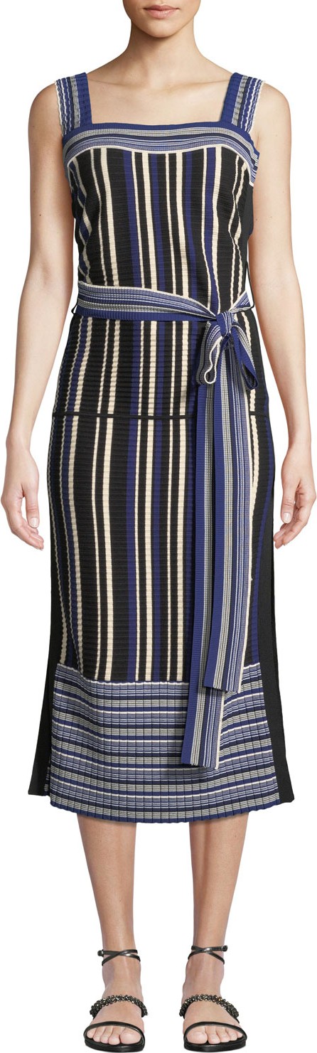 3.1 Phillip Lim Striped Tie-Front Sleeveless Midi Dress