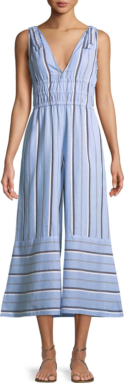 Red Carter Kelly V-Neck Sleeveless Flared-Leg Striped Jumpsuit