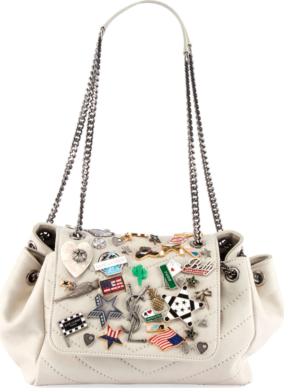 Saint Laurent Nolita Small YSL Monogram Flap Shoulder Bag with Pins