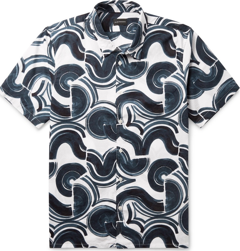 Club Monaco Slim-Fit Button-Down Collar Printed Cotton-Ripstop Shirt