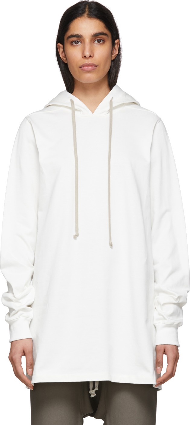 Rick Owens White Long Hoodie