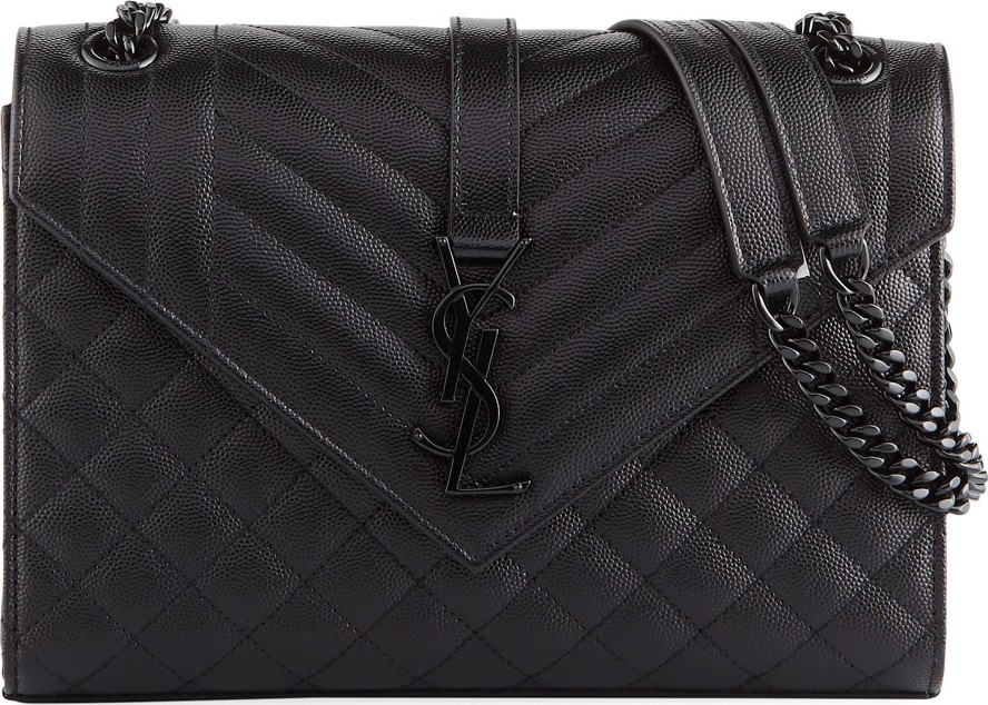 Saint Laurent V Flap Monogram YSL Medium Tri-Quilt Envelope Shoulder Bag w/ Tonal Hardware