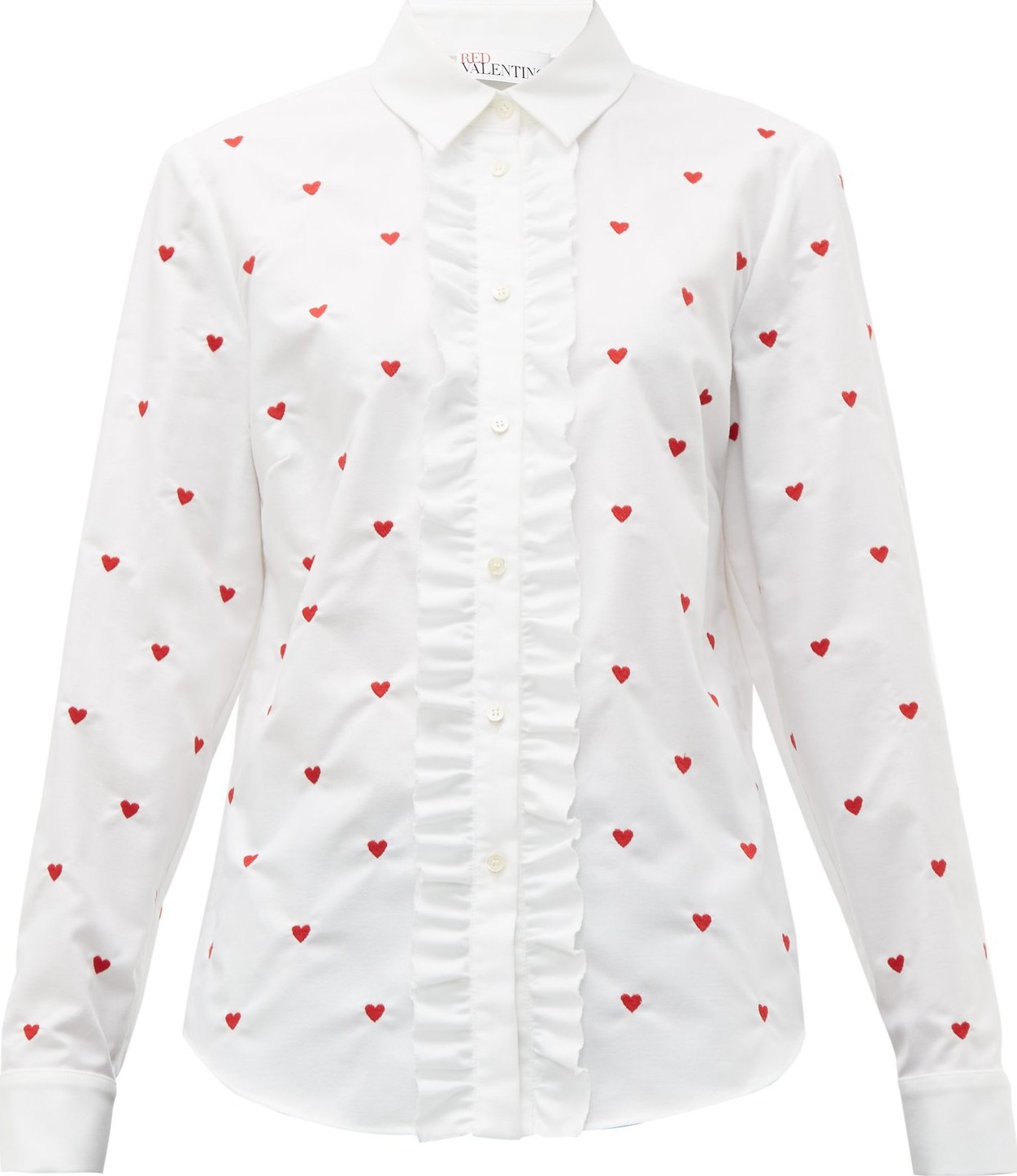 RED Valentino Heart-embroidered cotton-oxford shirt
