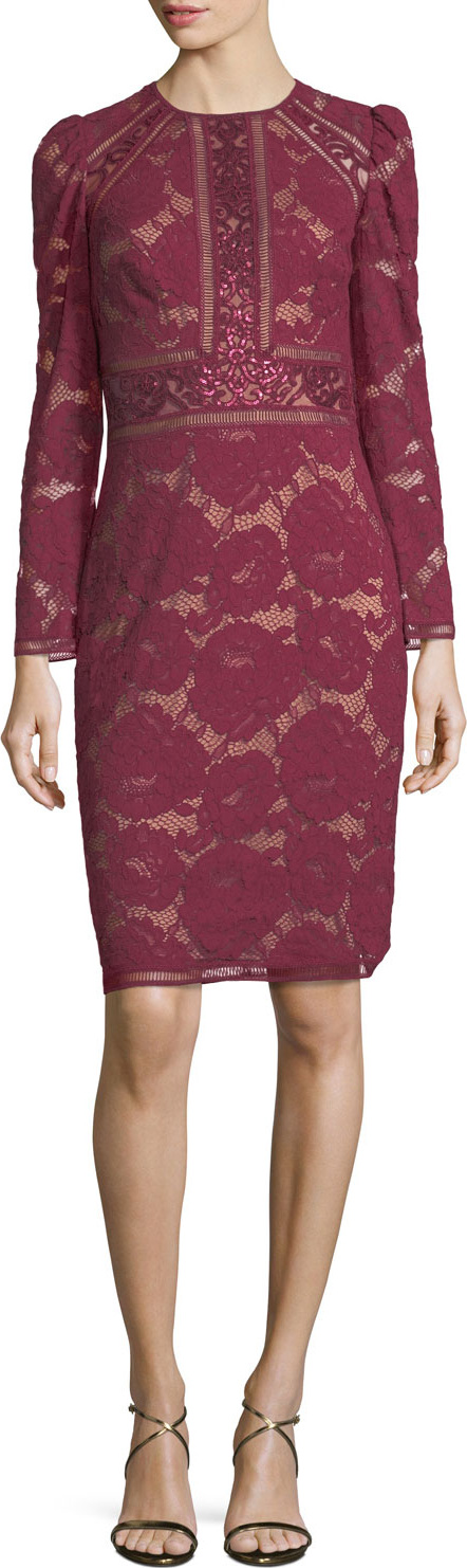 Tadashi Shoji LS LACE DRS W SEQUIN DETAIL