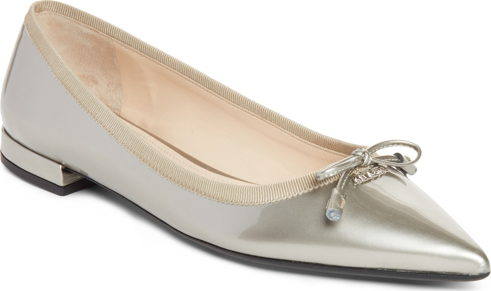 Prada Logo Pointy Toe Ballet Flat
