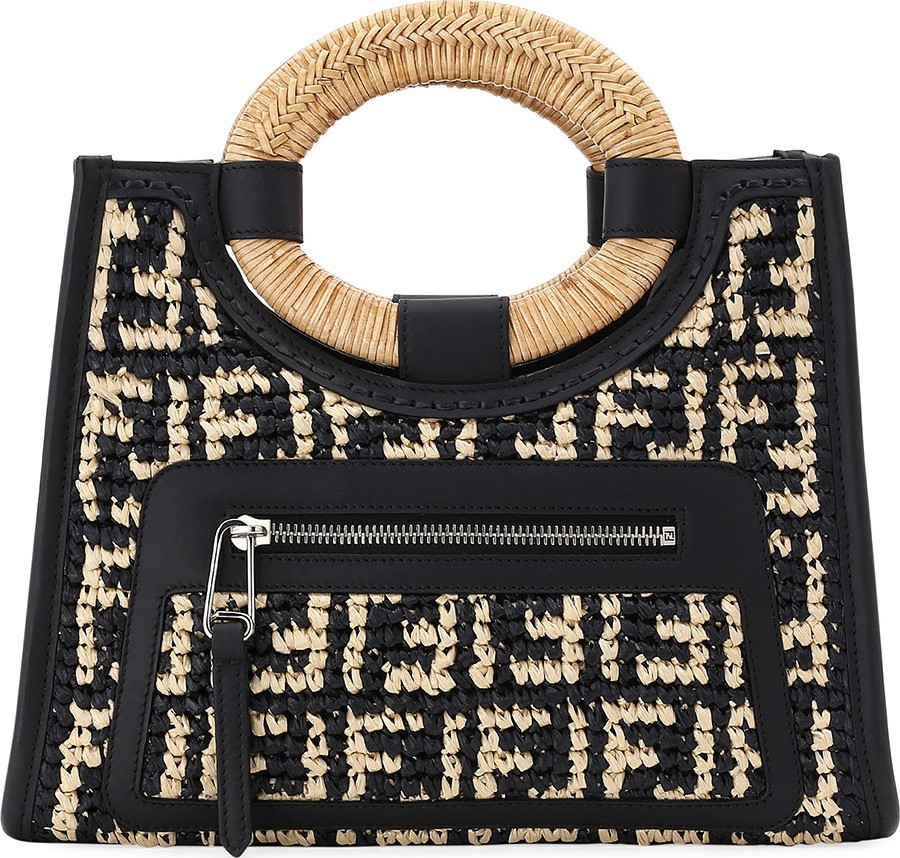 Fendi Runaway Small FF Raffia Shop Tote Bag