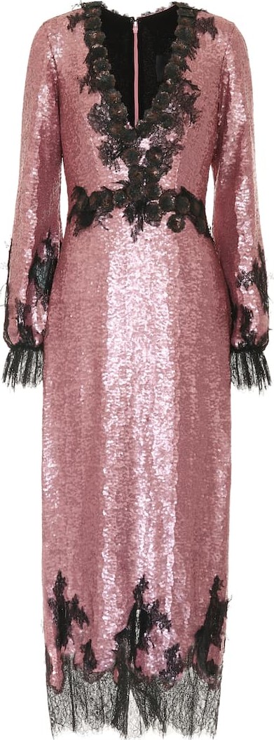 Costarellos Lace-trimmed sequined dress