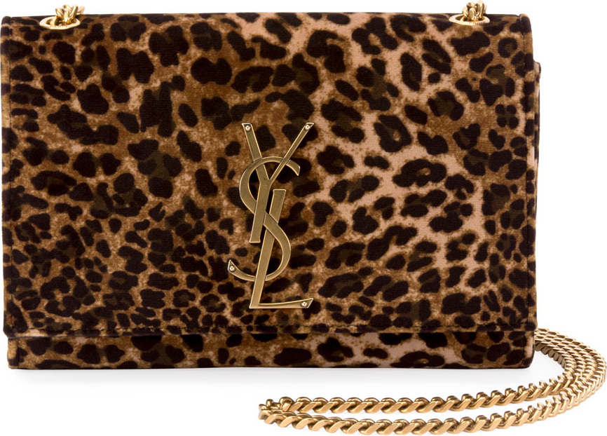 Saint Laurent Kate Monogram YSL Small Leopard-Print Velvet Crossbody Bag