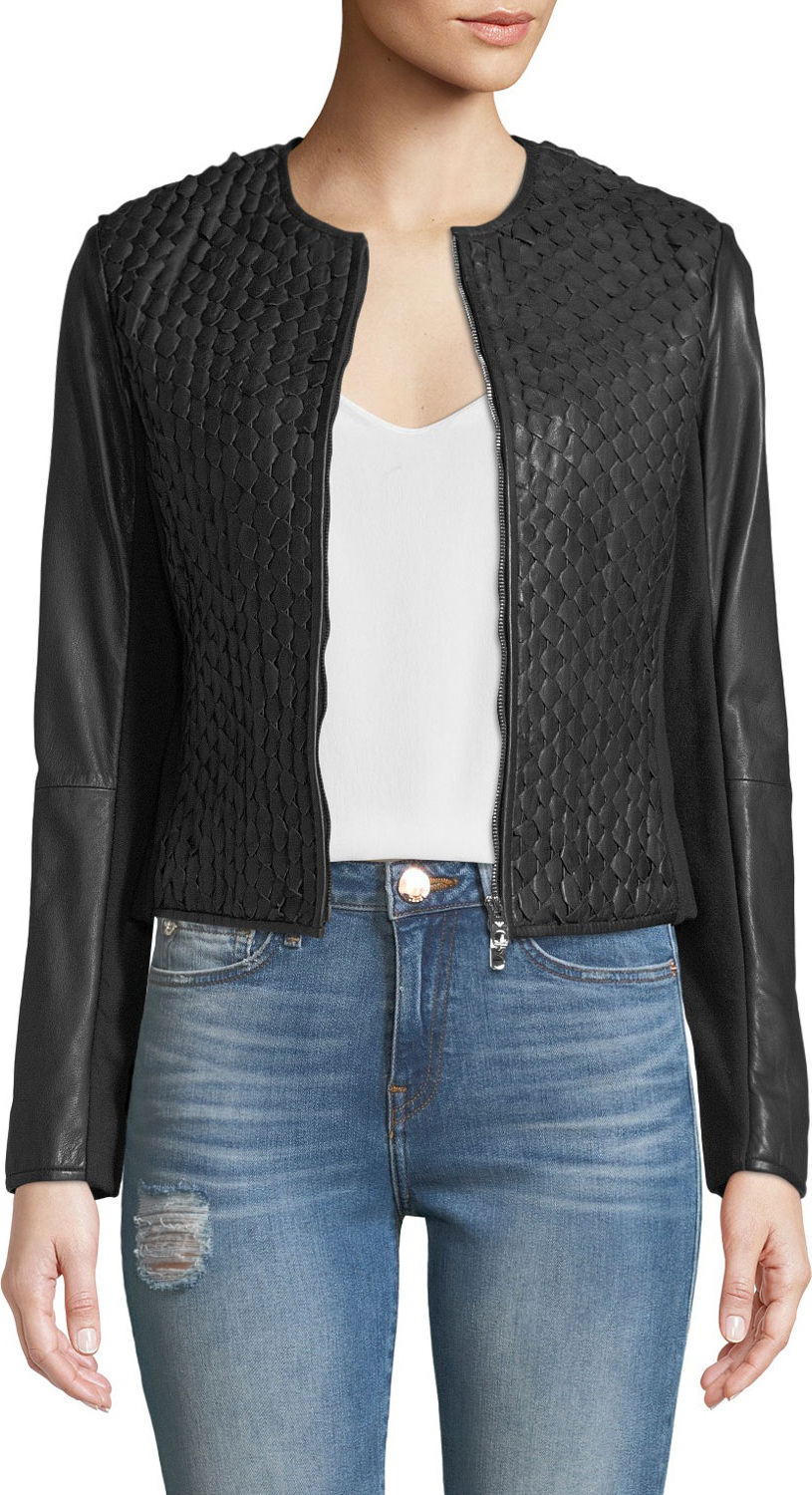 Emporio Armani Zip-Front Stretch-Leather Cropped Jacket