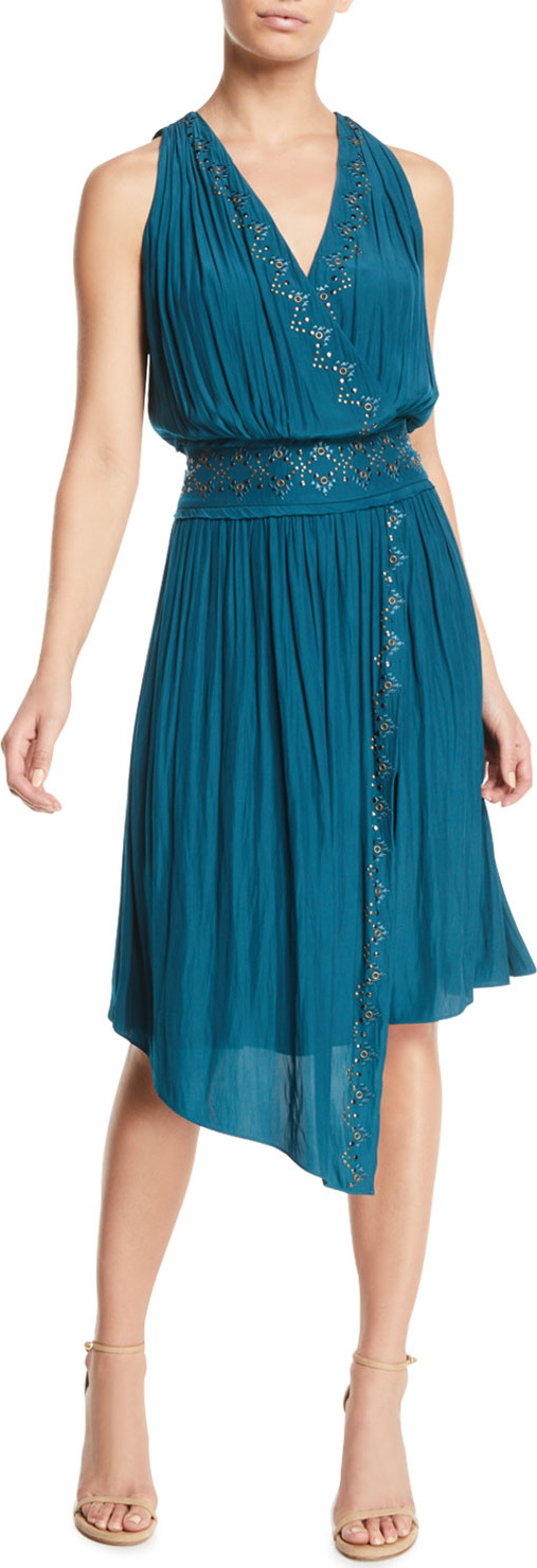 Ramy Brook April Embellished Draped Cocktail Dress