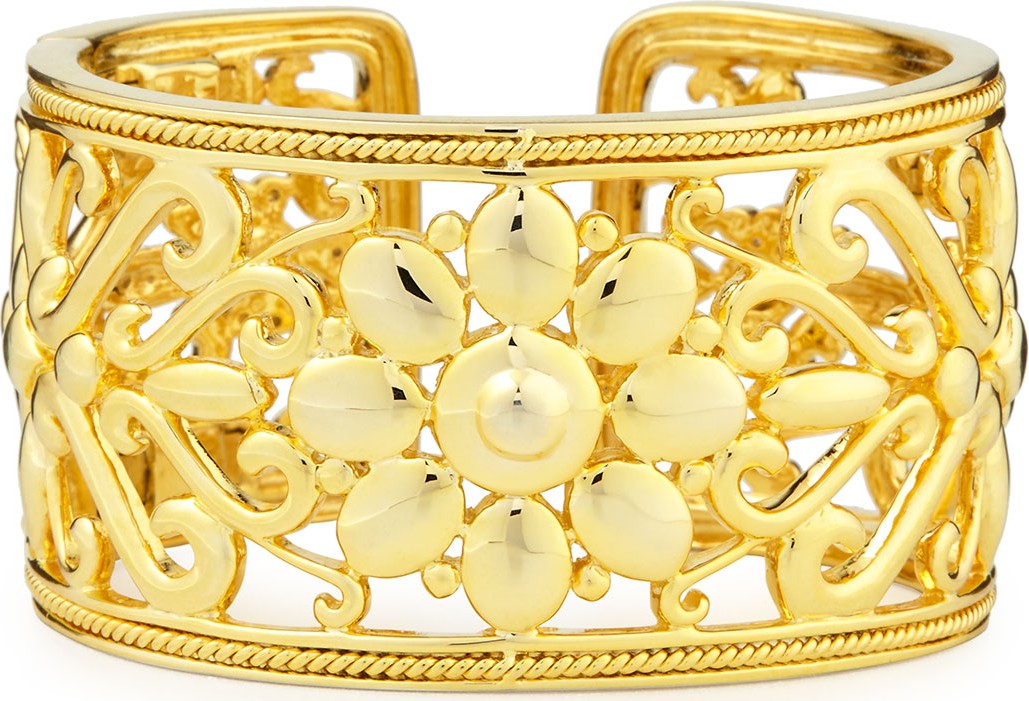 Eli Jewels Sunflower 18k Gold Hinged Cuff Bracelet