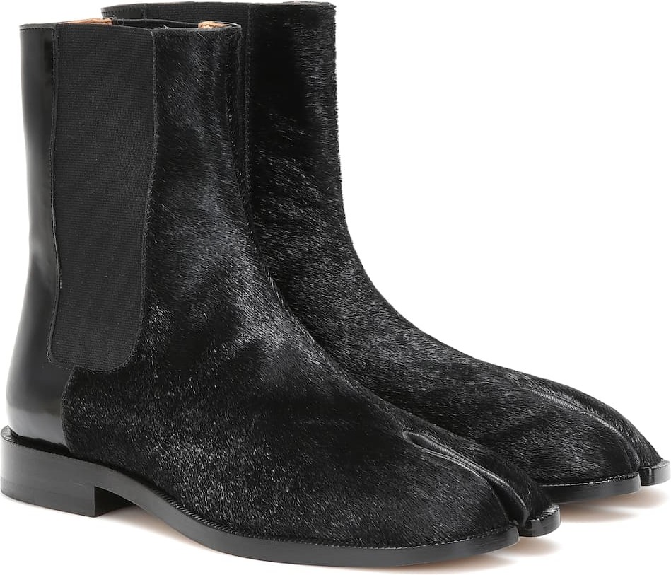 Maison Margiela Tabi leather and fur ankle boots
